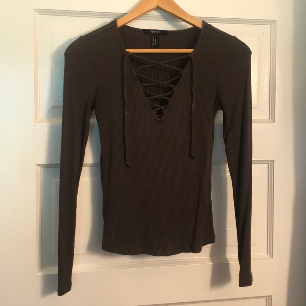 Lace up v neck top